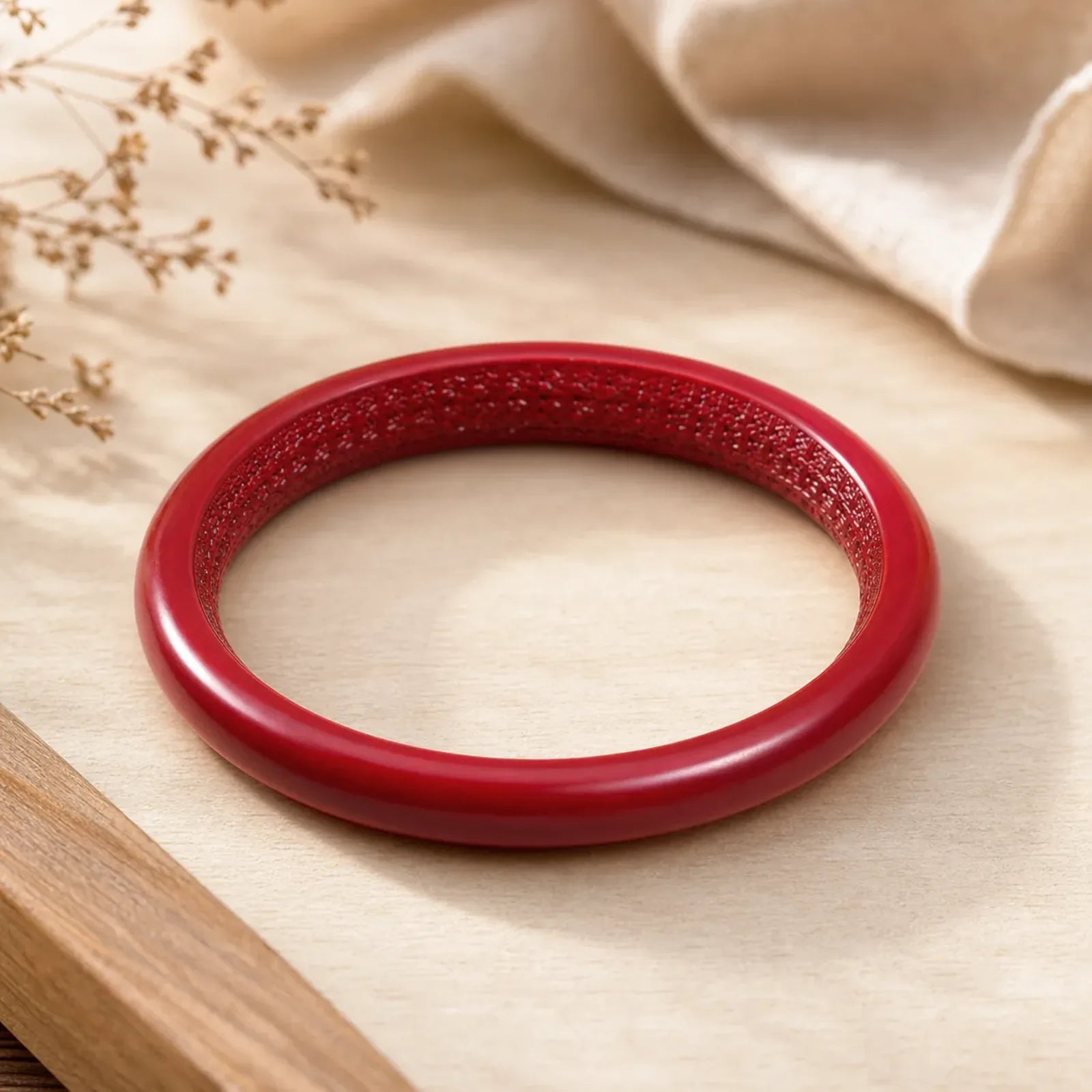 Cinnabar Heart Sutra Engraving Blessing Bangle Bracelet featuring Cinnabar, Jade