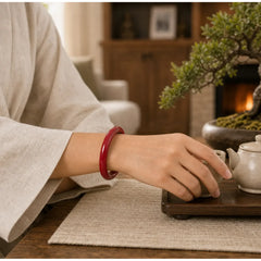 Cinnabar Heart Sutra Engraving Blessing Bangle Bracelet featuring Cinnabar, Jade
