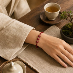 Cinnabar Jade Lotus Calm Red String Weave Bracelet featuring Cinnabar, Jade, Lotus
