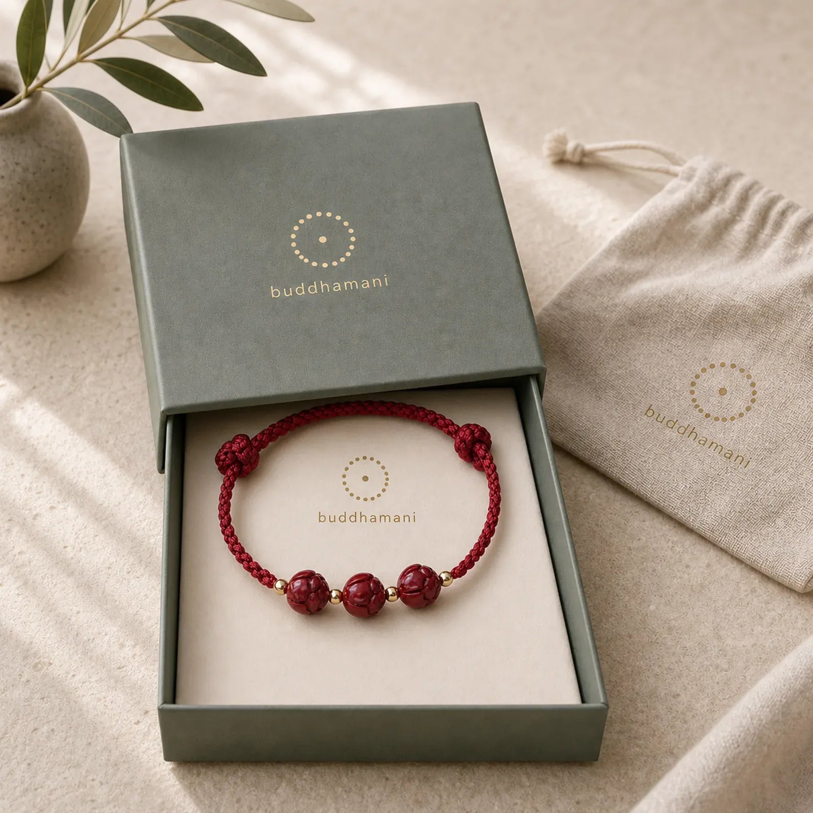 Cinnabar Jade Lotus Calm Red String Weave Bracelet featuring Cinnabar, Jade, Lotus