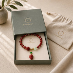 Cinnabar Lotus Cute Fox Charm Blessing Bracelet featuring Cinnabar, Lotus, Jade