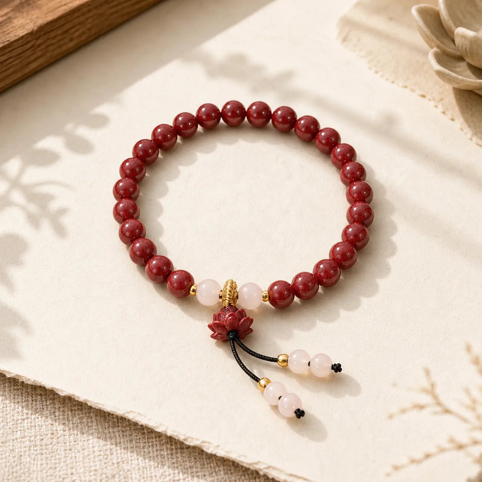 Cinnabar Lotus Enlightenment Bracelet featuring Cinnabar, Lotus, Lotus Symbol