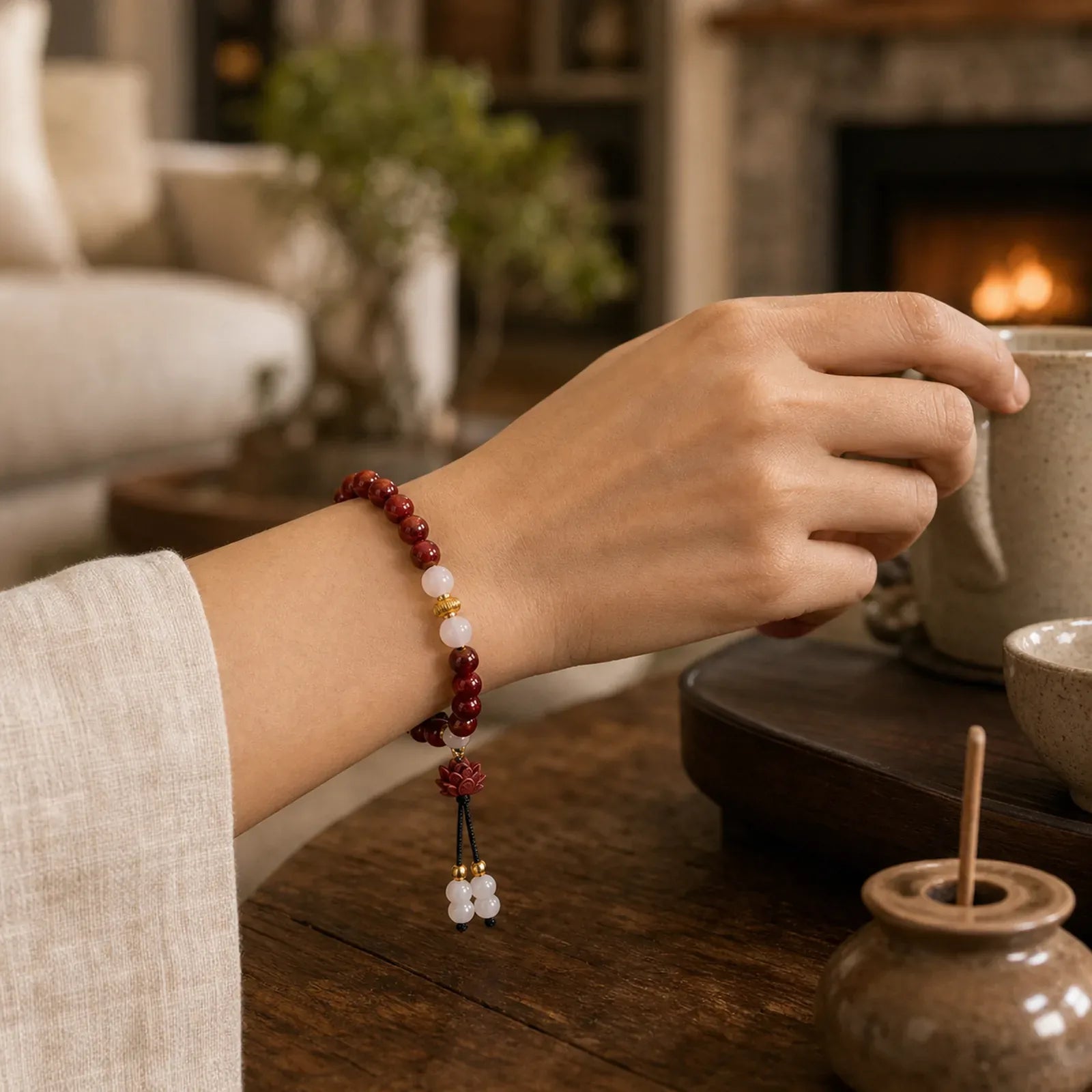 Cinnabar Lotus Enlightenment Bracelet featuring Cinnabar, Lotus, Lotus Symbol