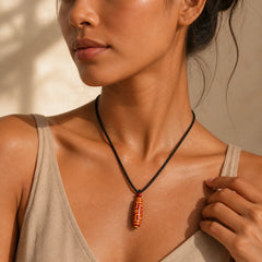Cinnabar Nine-eye Dzi Bead Blessing Necklace Pendant featuring Cinnabar, Nine-Eye Dzi Bead, Dzi Bead