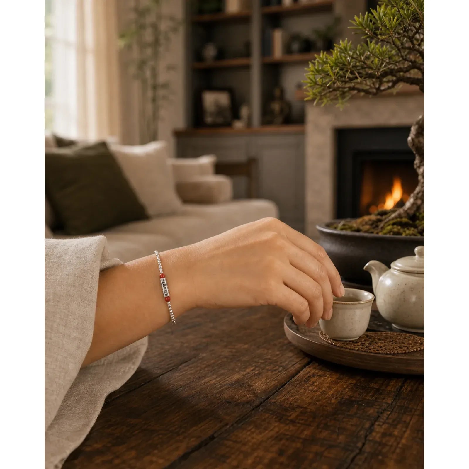 Cinnabar Om Mani Padme Hum Wisdom Anklet Bracelet featuring Cinnabar, Om Mani Padme Hum, Om