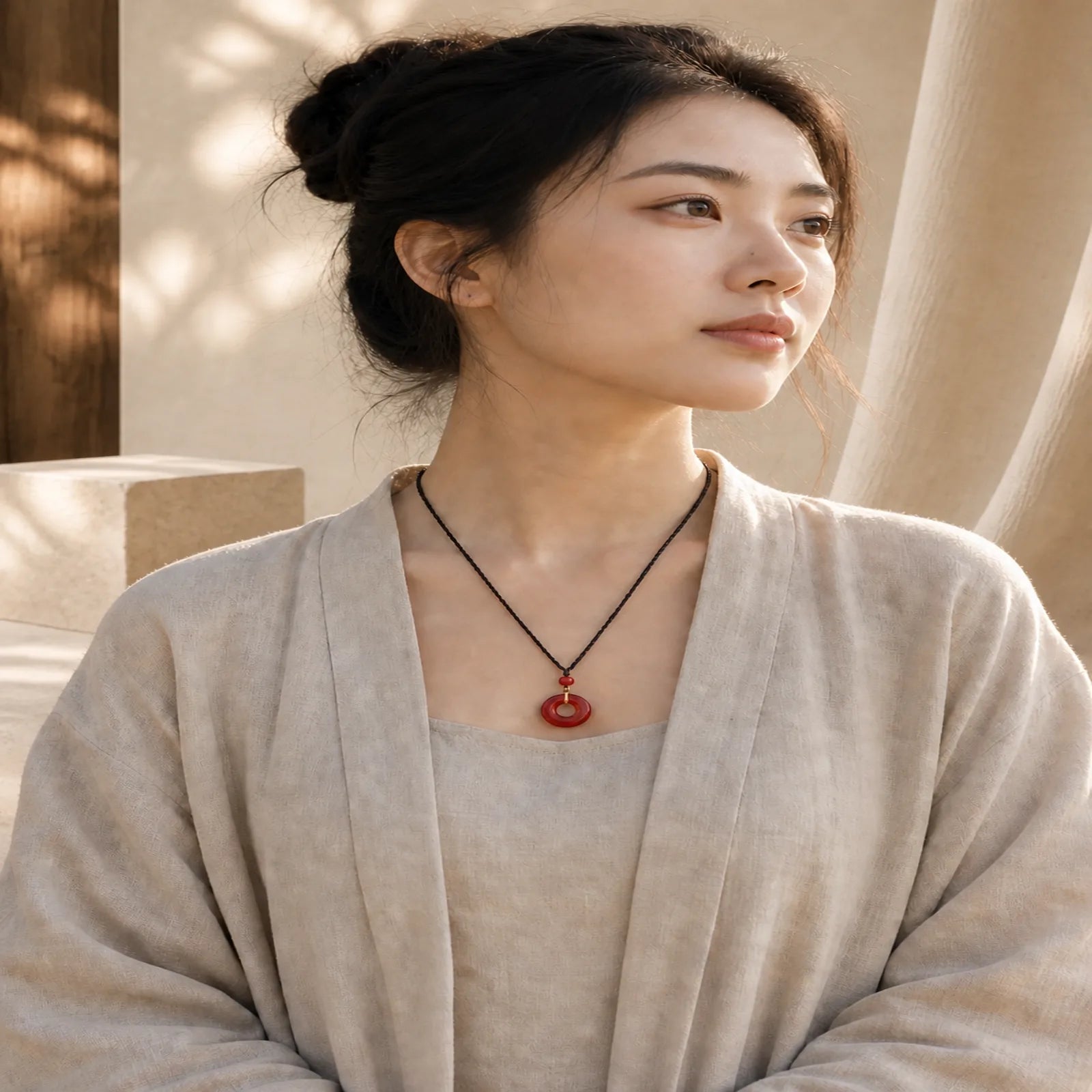 Cinnabar Peace Buckle Calm Blessing Necklace Pendant (Extra 35% Off | USE CODE: FS35) featuring Cinnabar, Peace Buckle, Copper