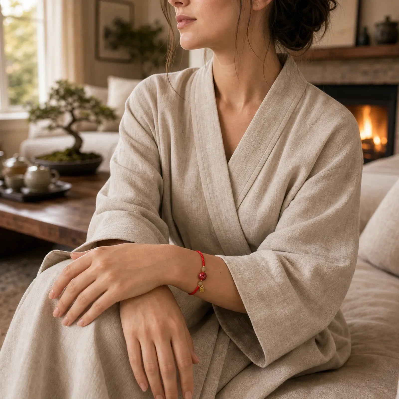 Cinnabar Peace Buckle Fu Character Protection Red String Pendant Bracelet featuring Cinnabar, Peace Buckle, Fu Character
