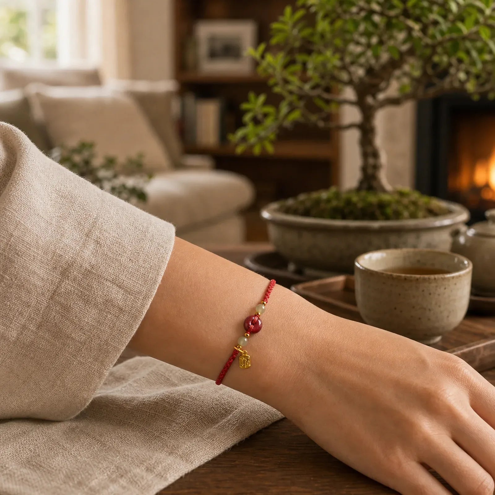 Cinnabar Peace Buckle Fu Character Protection Red String Pendant Bracelet featuring Cinnabar, Peace Buckle, Fu Character