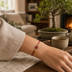 Cinnabar Peace Buckle Fu Character Protection Red String Pendant Bracelet featuring Cinnabar, Peace Buckle, Fu Character
