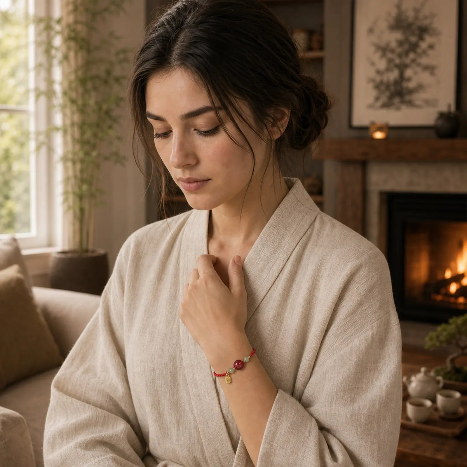 Cinnabar Peace Buckle Fu Character Protection Red String Pendant Bracelet featuring Cinnabar, Peace Buckle, Fu Character