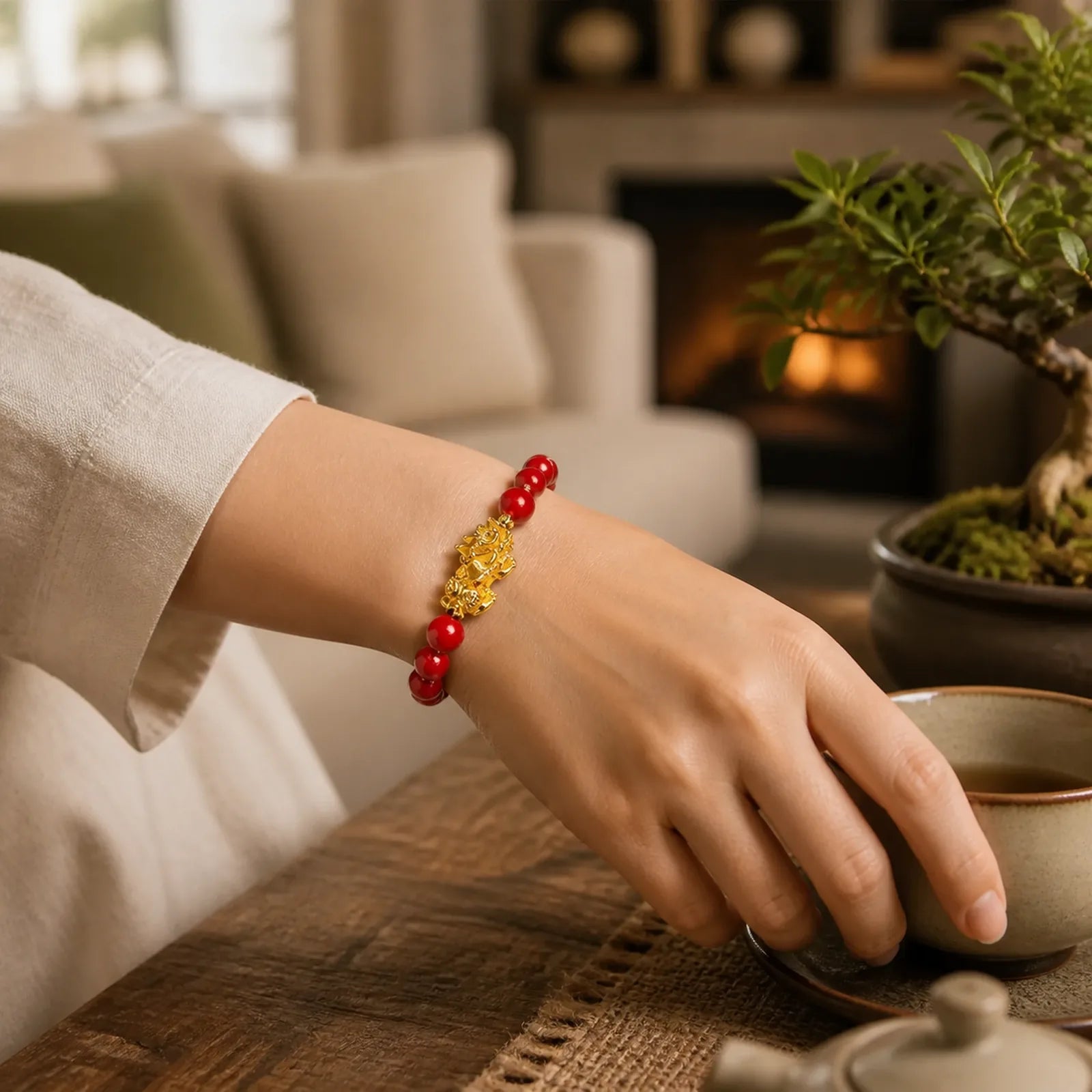 Cinnabar PiXiu Calm Blessing Bracelet featuring Cinnabar, Pixiu, Copper