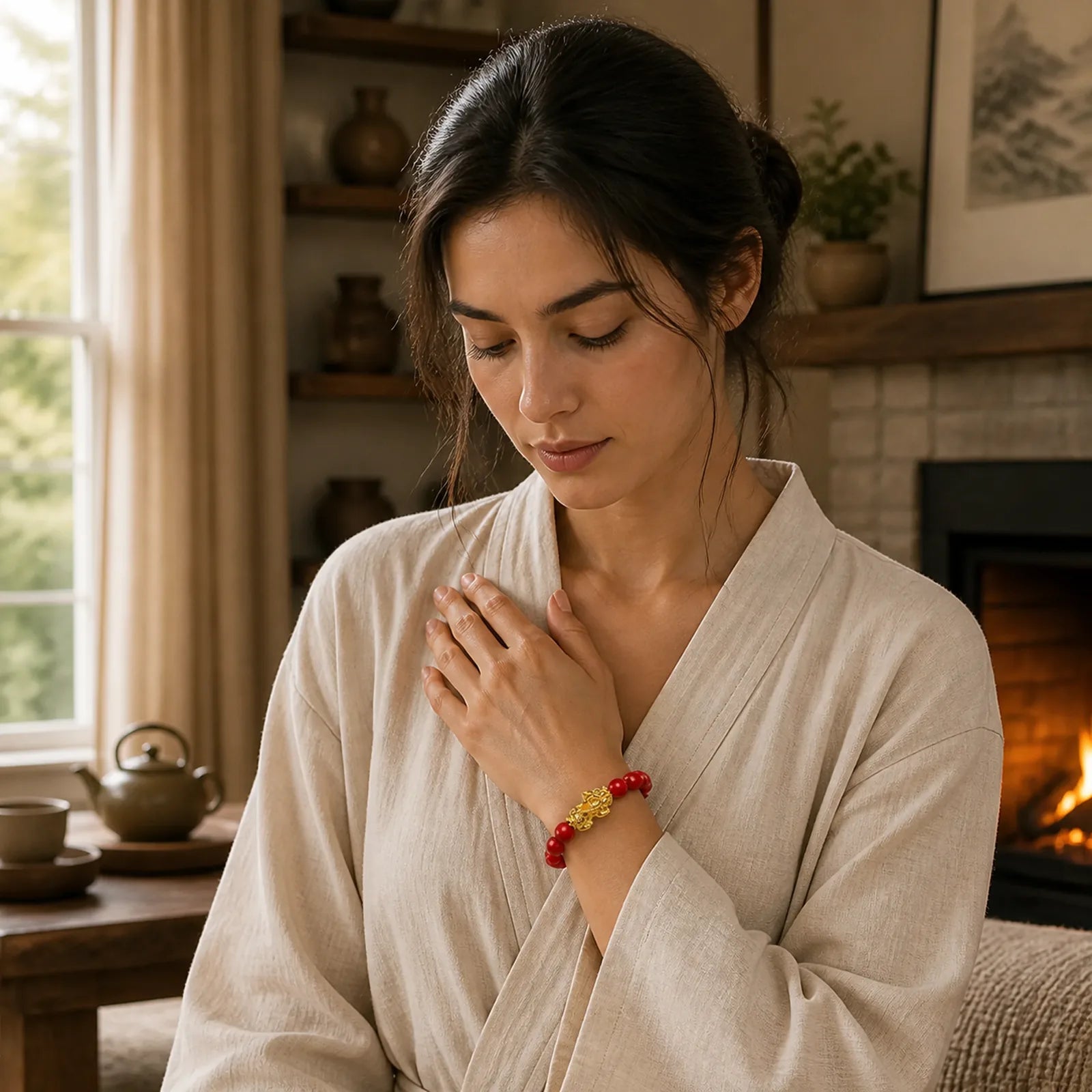 Cinnabar PiXiu Calm Blessing Bracelet featuring Cinnabar, Pixiu, Copper