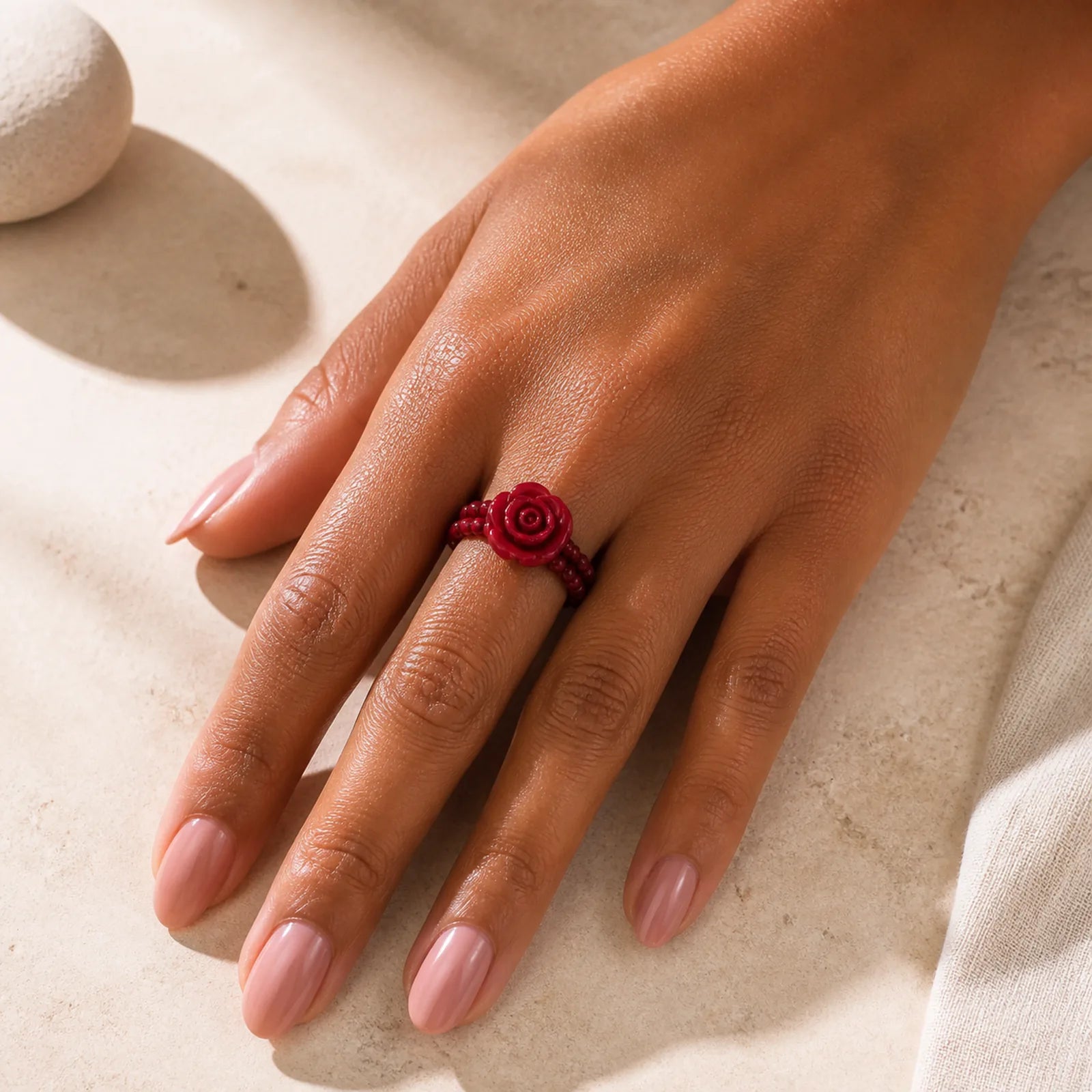 Cinnabar Rose Garnet Beads Concentration Ring featuring Cinnabar, Garnet