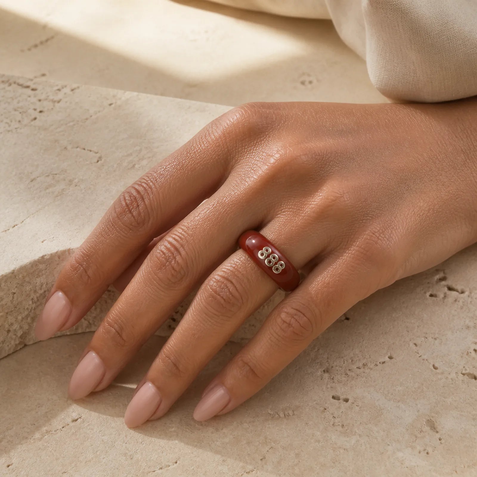Cinnabar Round Carved 444 Angel Number 888 Angel Number Blessing Ring featuring Cinnabar
