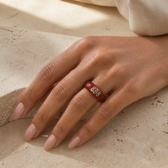 Cinnabar Round Carved 444 Angel Number 888 Angel Number Blessing Ring featuring Cinnabar