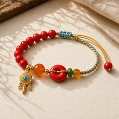 Cinnabar String Peace Buckle Blessing Bracelet featuring Cinnabar, Peace Buckle, Copper