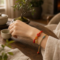 Cinnabar String Peace Buckle Blessing Bracelet featuring Cinnabar, Peace Buckle, Copper