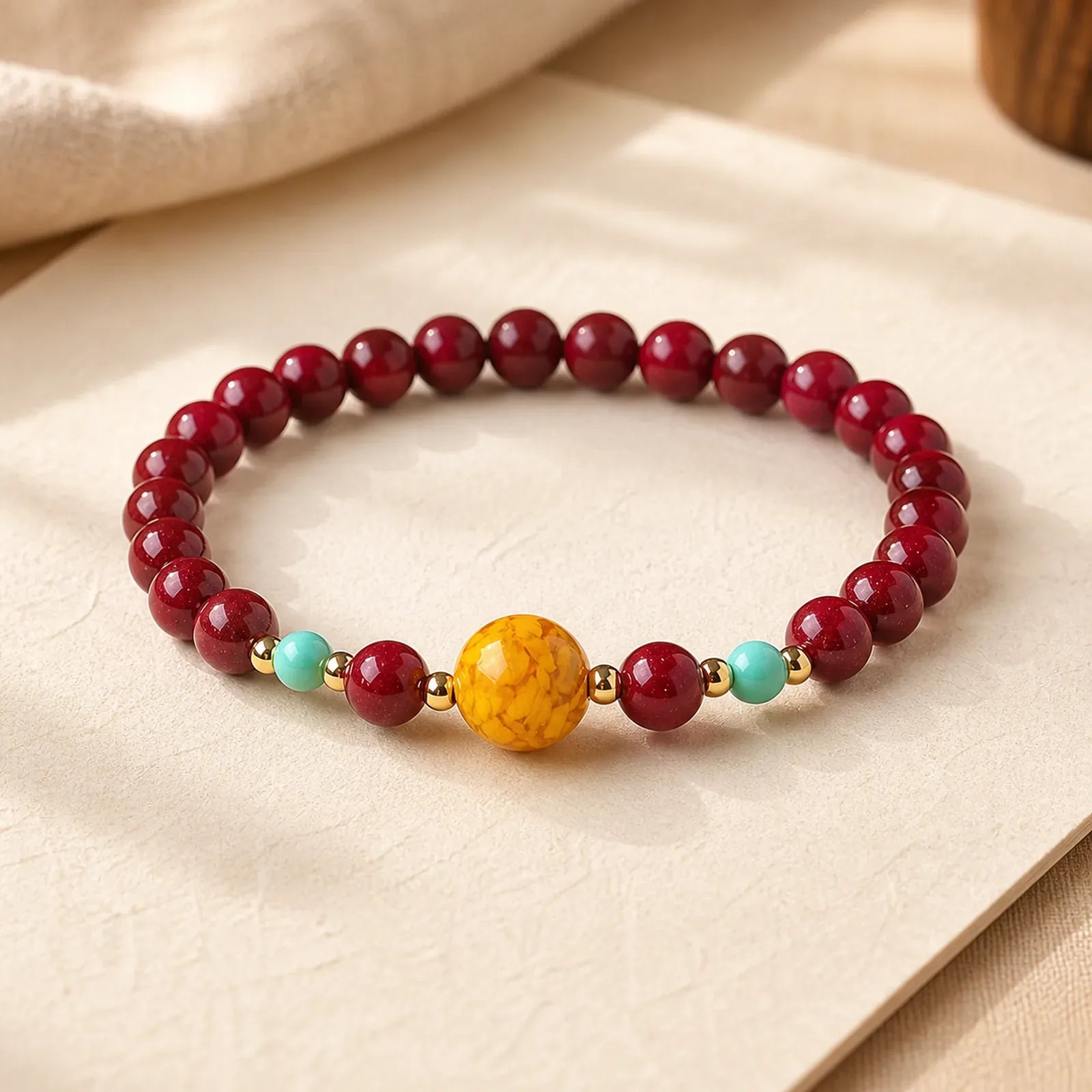 Cinnabar Turquoise Keep Away Evil Spirits Bracelet featuring Cinnabar, Turquoise