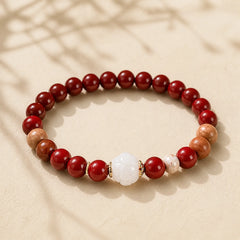 Cinnabar Wood Beads Lotus Fu Character Blessing Bracelet featuring Cinnabar, Lotus, Fu Character