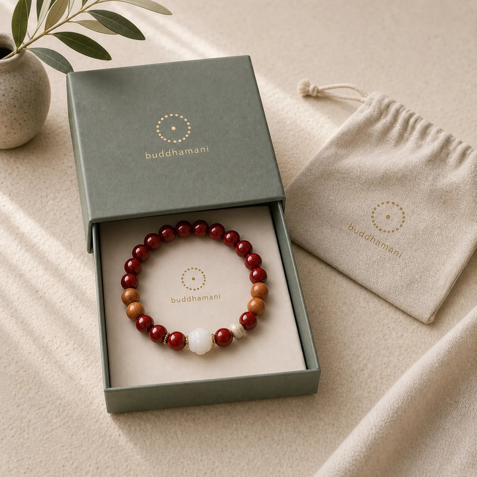 Cinnabar Wood Beads Lotus Fu Character Blessing Bracelet featuring Cinnabar, Lotus, Fu Character
