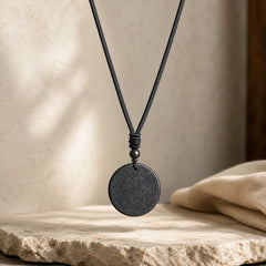 Circle Simple Design Authentic Shungite Stone Protection Necklace Pendant featuring Shungite Stone (Graphite Stone), Pyrite
