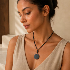 Circle Simple Design Authentic Shungite Stone Protection Necklace Pendant featuring Shungite Stone (Graphite Stone), Pyrite