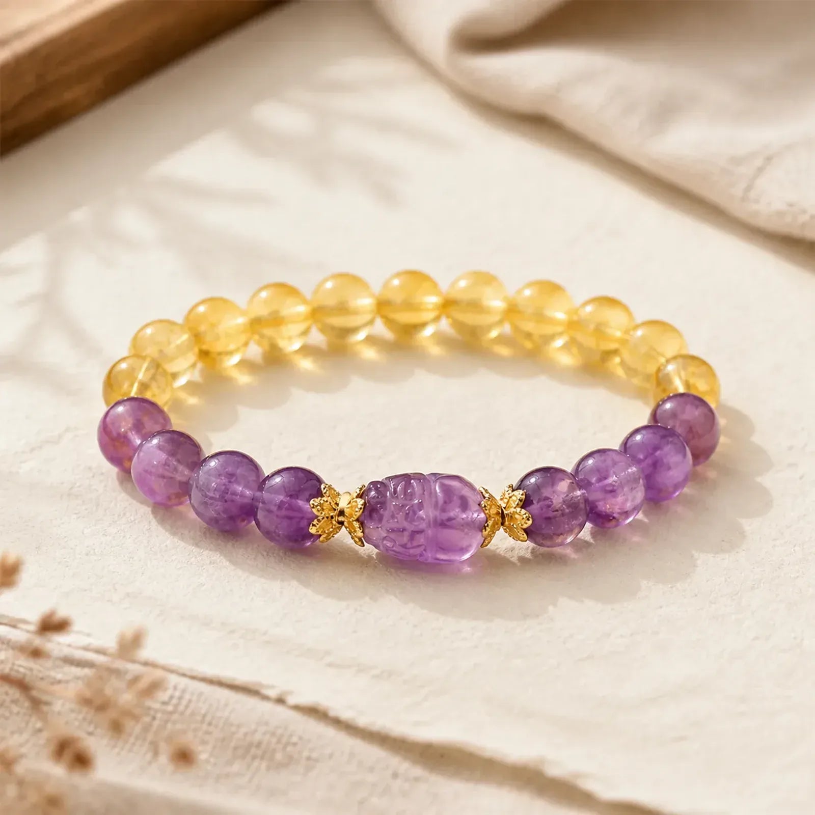 Citrine Amethyst Pixiu Prosperity Bracelet featuring Citrine, Amethyst, Pixiu