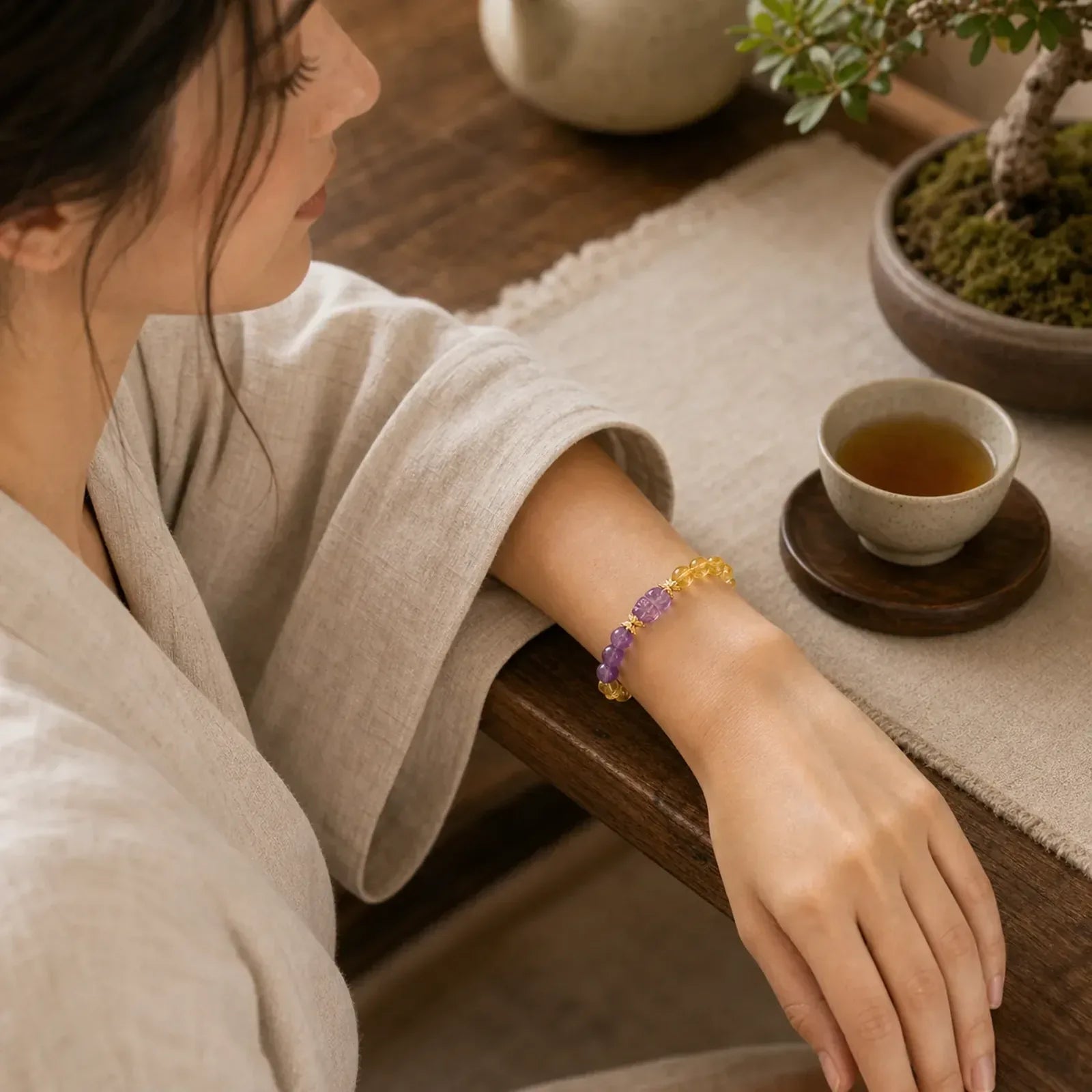 Citrine Amethyst Pixiu Prosperity Bracelet featuring Citrine, Amethyst, Pixiu