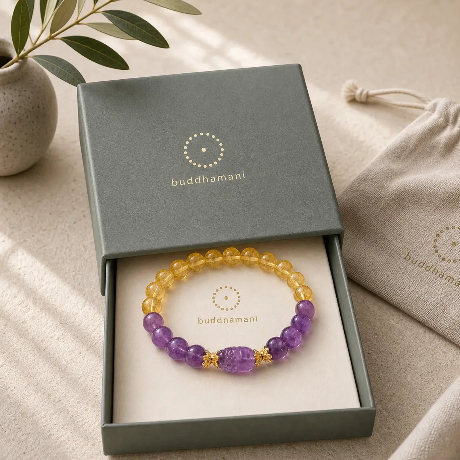 Citrine Amethyst Pixiu Prosperity Bracelet featuring Citrine, Amethyst, Pixiu