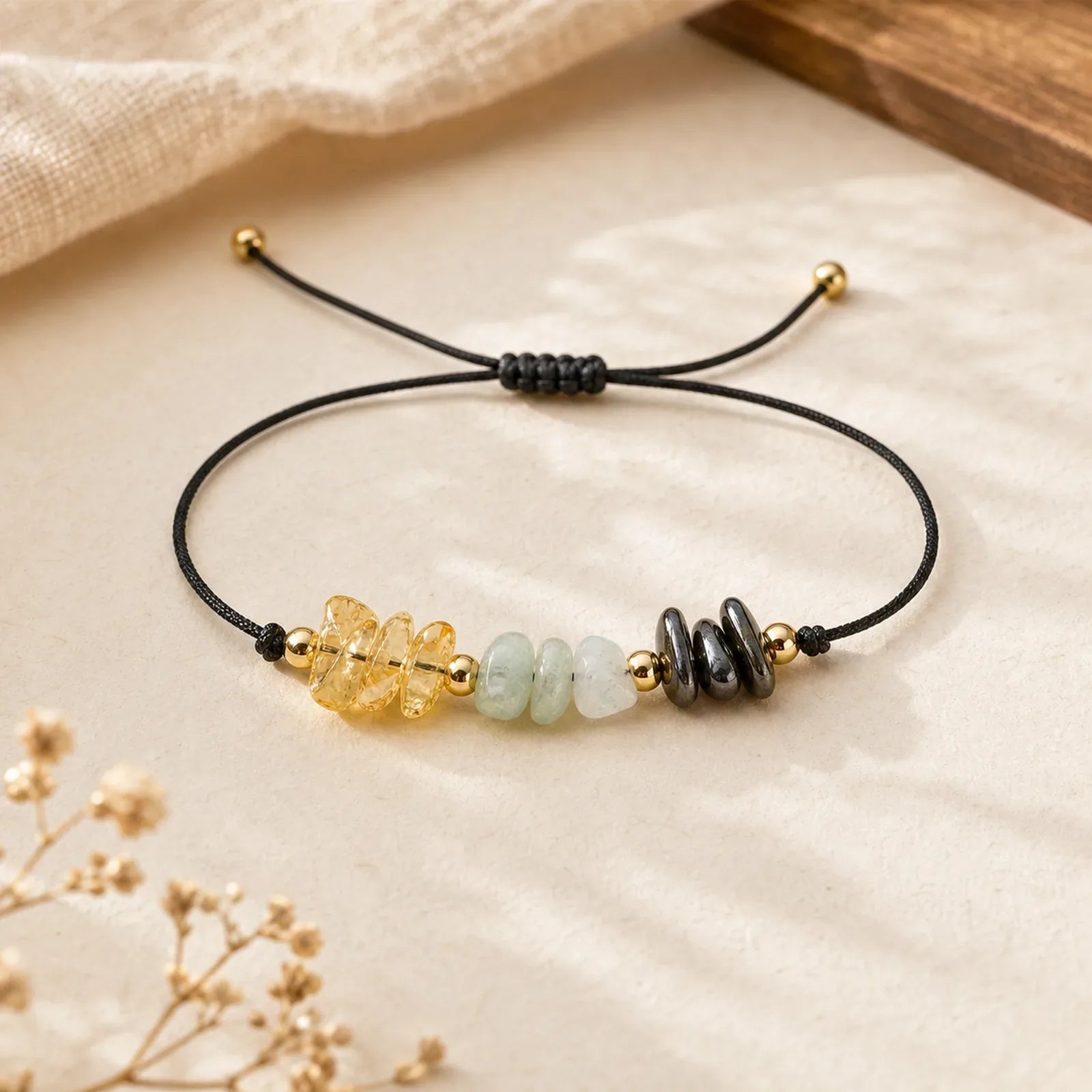 Citrine Green Aventurine Pyrite Success Rope Card Bracelet featuring Citrine, Green Aventurine, Pyrite