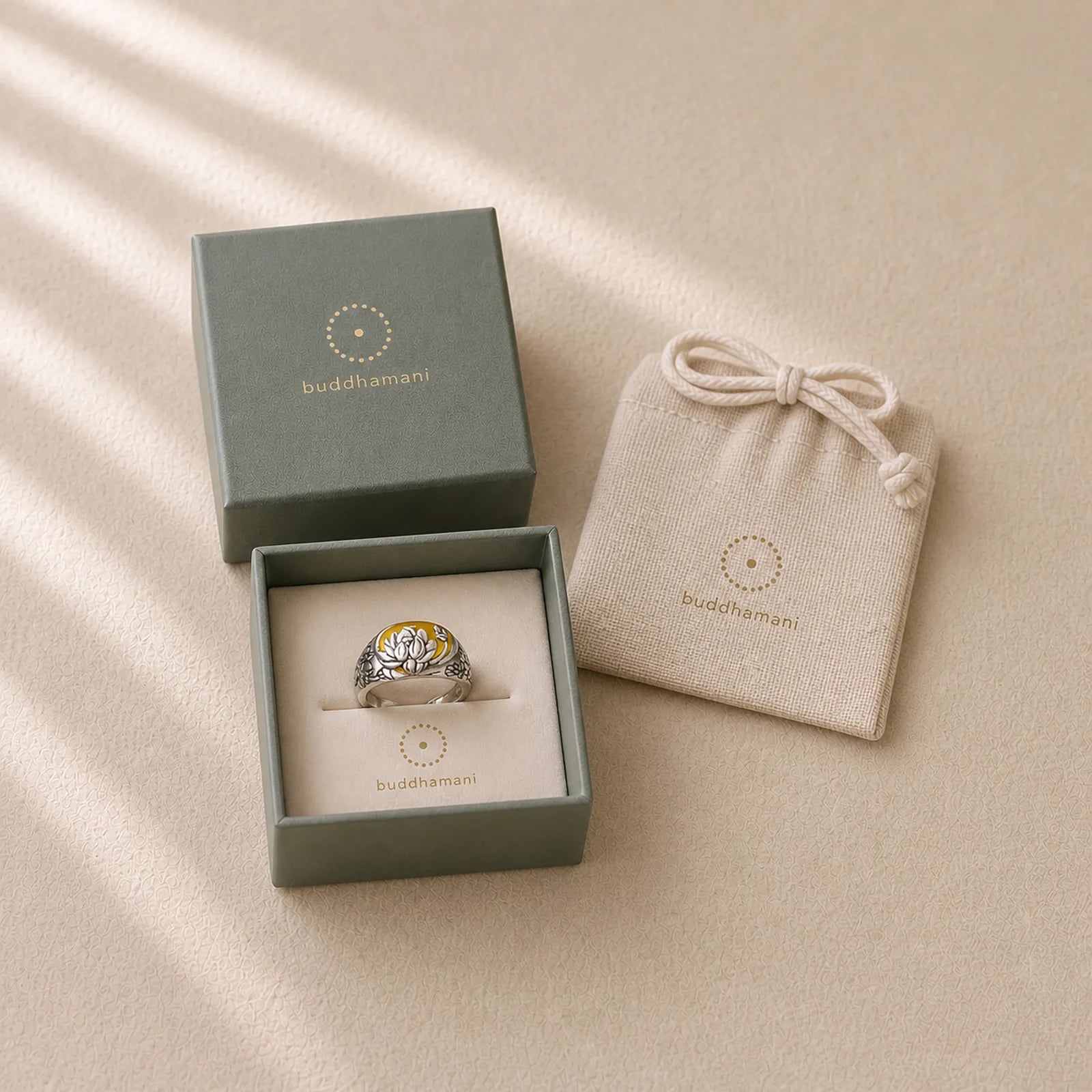 Citrine Lotus Blessing Protection Adjustable Ring featuring Citrine, Lotus, Silver