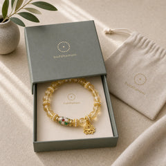 Citrine Lotus Pendant Enamel Barrel Bead Abundance Hand-polished Round Bead Bracelet featuring Citrine, Lotus, Lotus Symbol