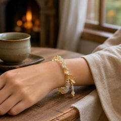 Citrine Moonstone Butterfly Charm Prosperity Protection Bracelet featuring Citrine, Moonstone, Butterfly