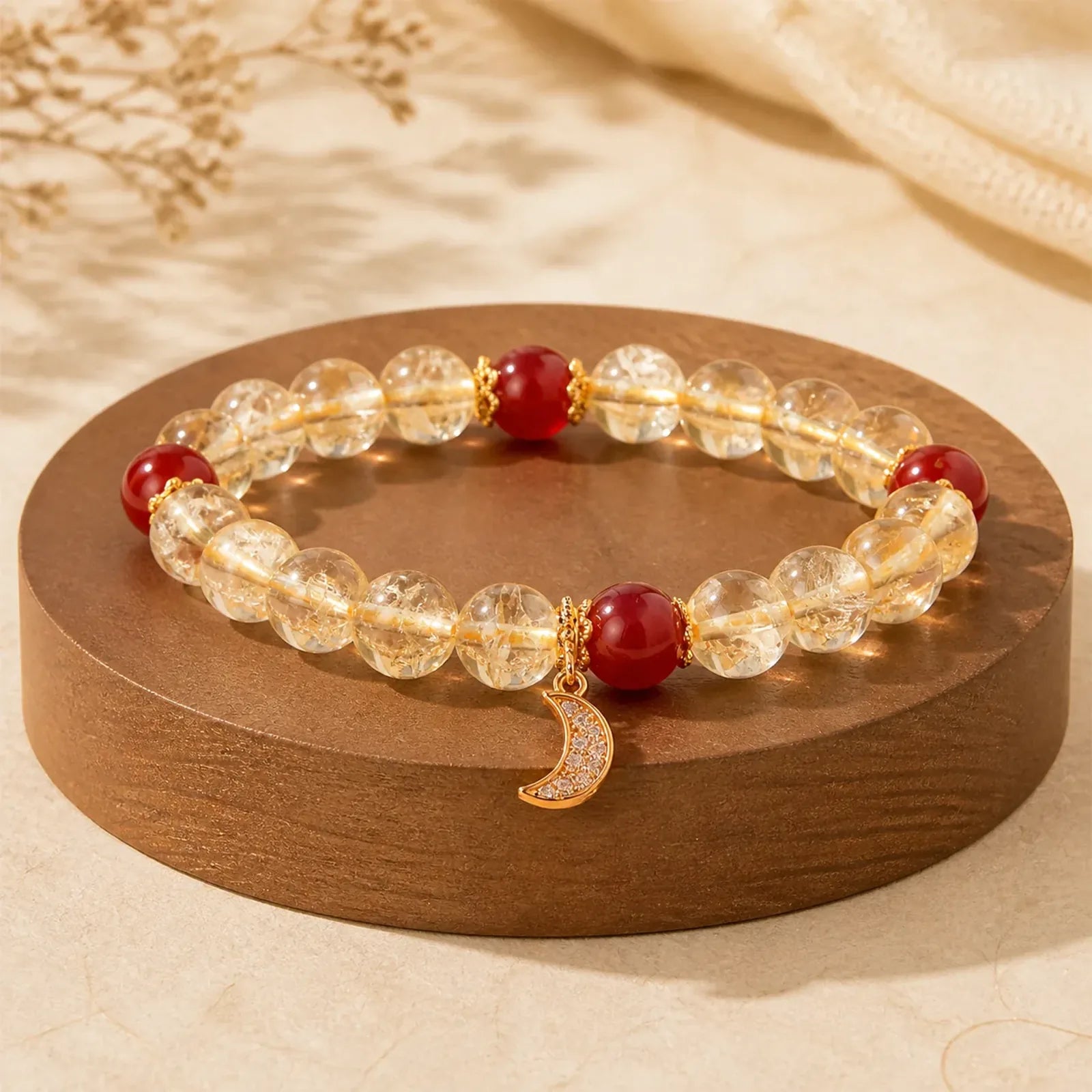 Citrine Red Agate Moon Prosperity Bracelet featuring Citrine, Red Agate, Copper