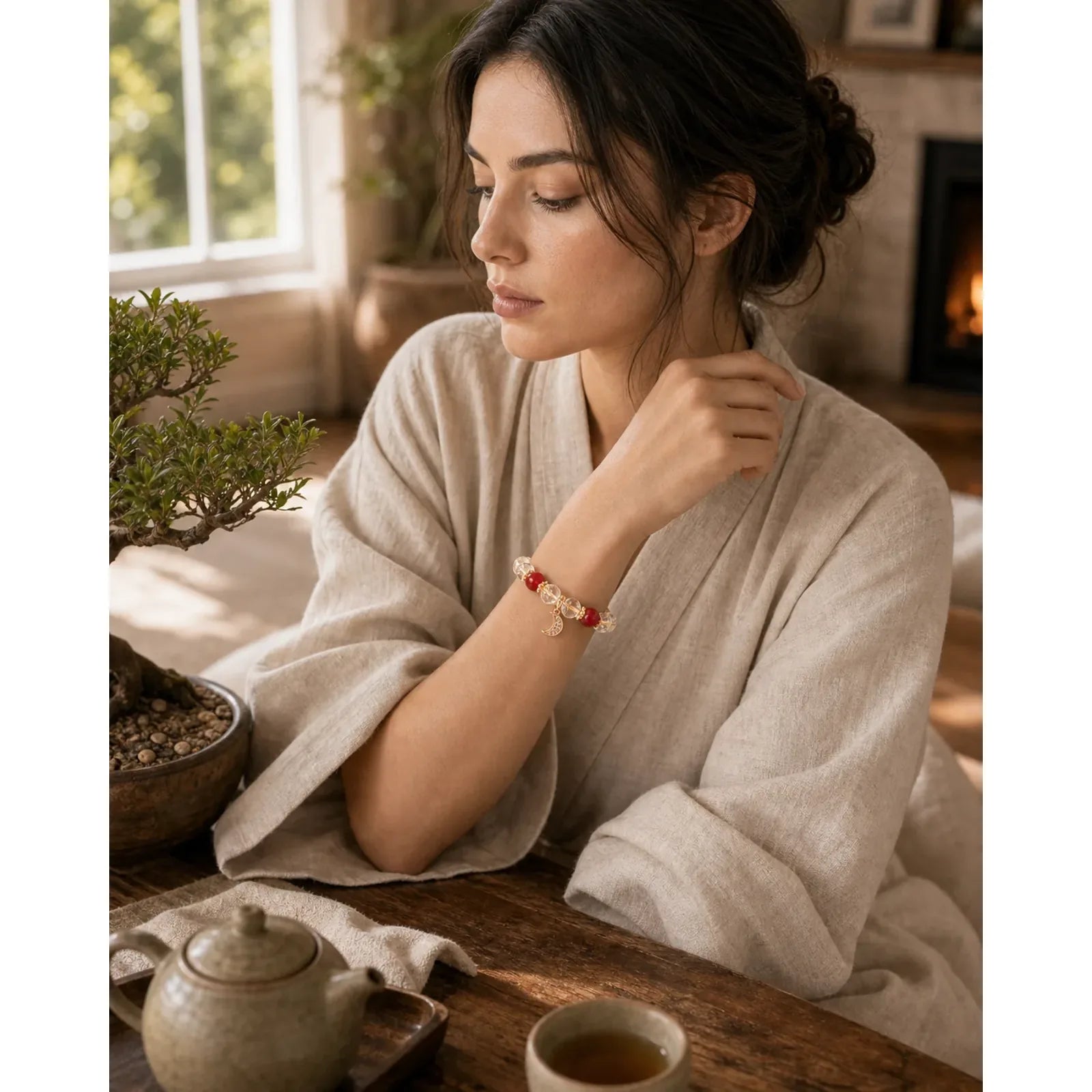 Citrine Red Agate Moon Prosperity Bracelet featuring Citrine, Red Agate, Copper
