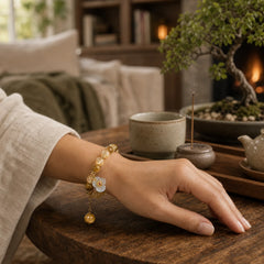 Citrine Tiger Eye Flower Charm Generosity Bracelet featuring Citrine, Tiger Eye