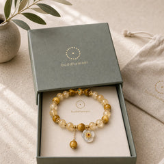 Citrine Tiger Eye Flower Charm Generosity Bracelet featuring Citrine, Tiger Eye