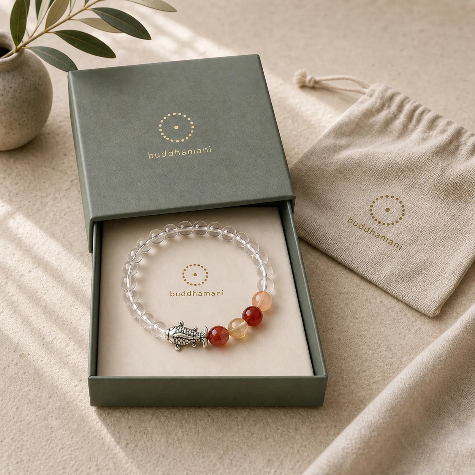 Clear Quartz 999 Sterling Silver Koi Fish Protection Bracelet featuring Silver, Koi Fish, Clear Quartz / White Crystal
