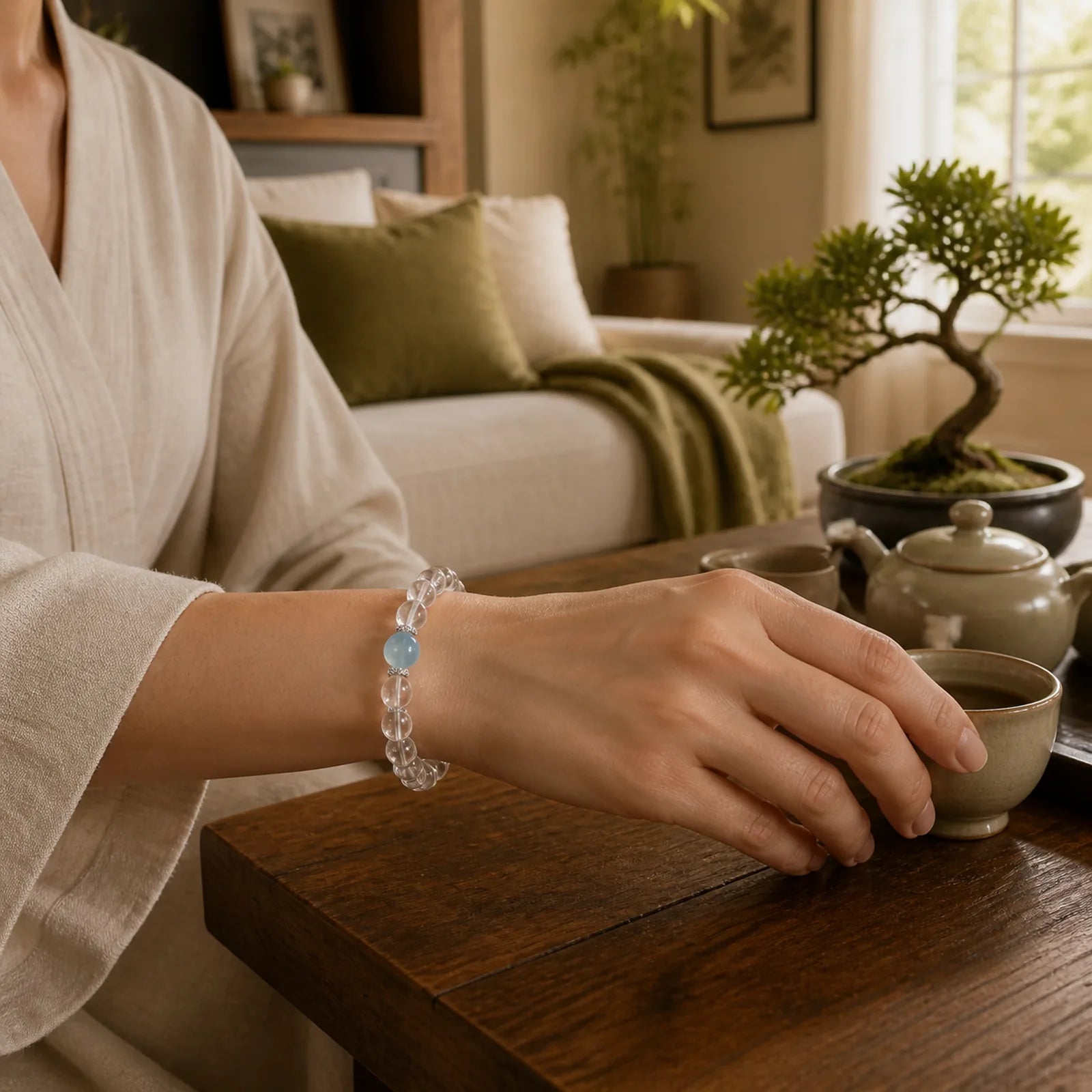 Clear Quartz Aquamarine Healing Bracelet featuring Aquamarine, Clear Quartz / White Crystal