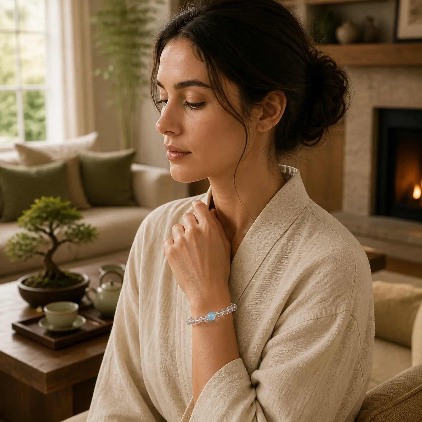 Clear Quartz Aquamarine Healing Bracelet featuring Aquamarine, Clear Quartz / White Crystal