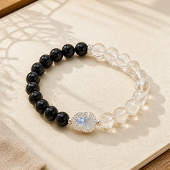 Clear Quartz Black Obsidian Gourd Clarity Bracelet featuring Black Obsidian, Clear Quartz / White Crystal