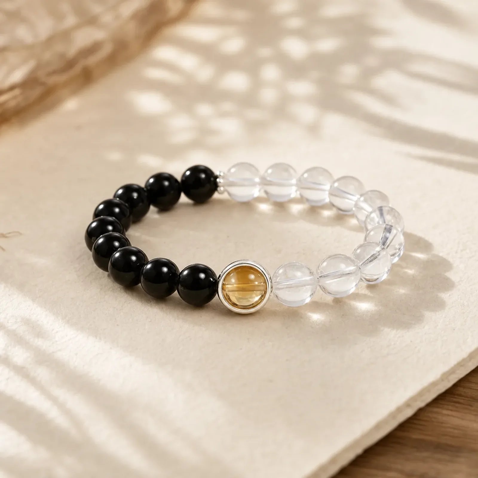 Clear Quartz Black Obsidian Protection Bracelet featuring Black Obsidian, Clear Quartz / White Crystal, Citrine