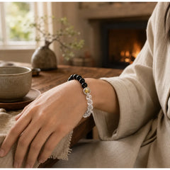 Clear Quartz Black Obsidian Protection Bracelet featuring Black Obsidian, Clear Quartz / White Crystal, Citrine