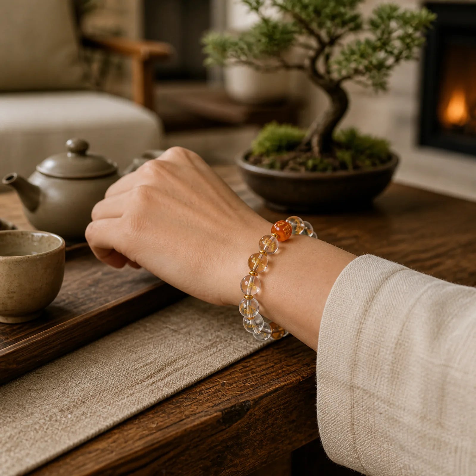 Clear Quartz Chinese Zodiac Healing Bracelet featuring Dragon, Horse, Clear Quartz / White Crystal