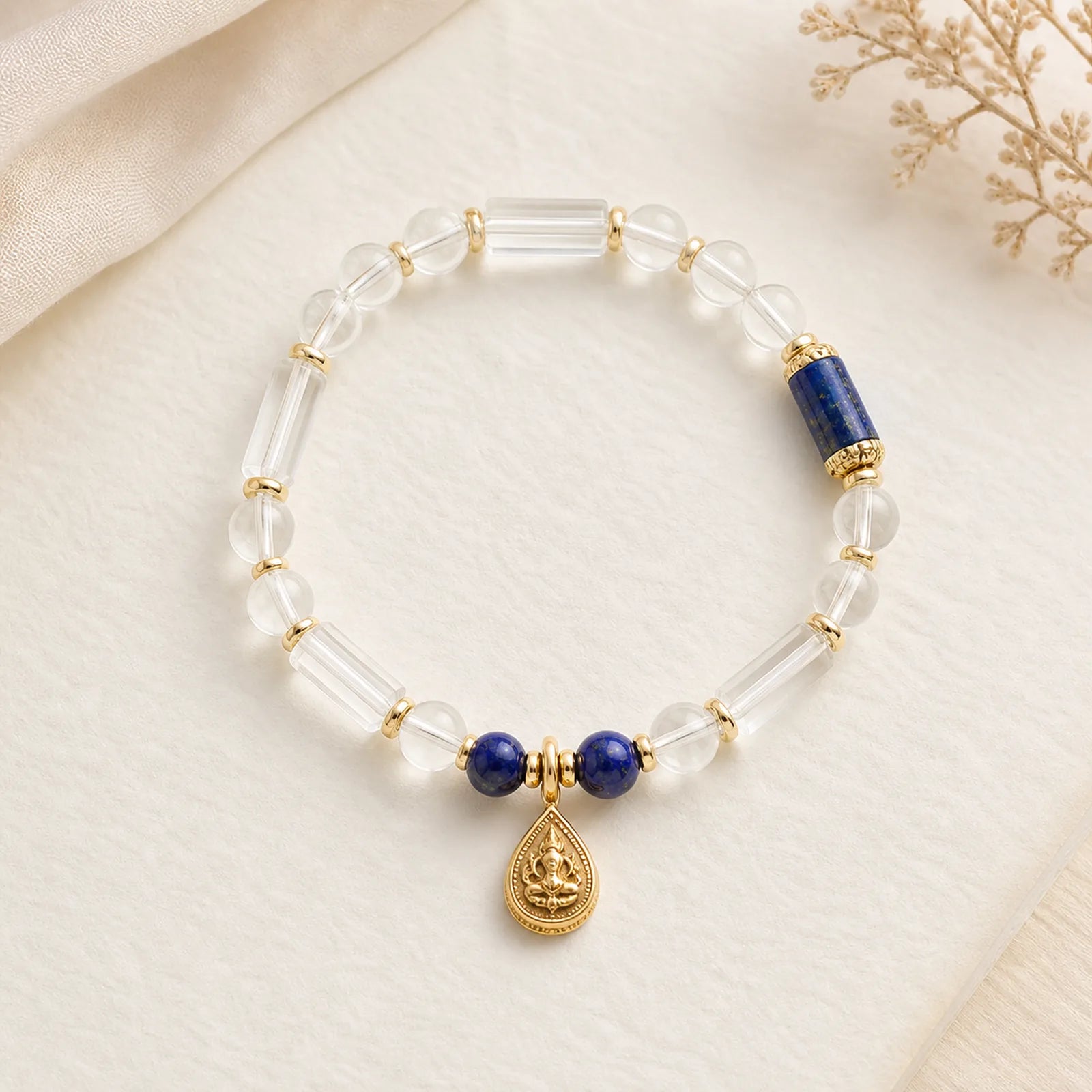 Clear Quartz Zakiram Protection Bracelet featuring Clear Quartz / White Crystal, Silver, Copper