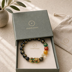 Color-Changing Pixiu Obsidian Luck Bracelet featuring Pixiu, Obsidian, Five Elements