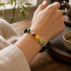 Color-Changing Pixiu Obsidian Wealth Bracelet featuring Pixiu, Obsidian, Five Elements