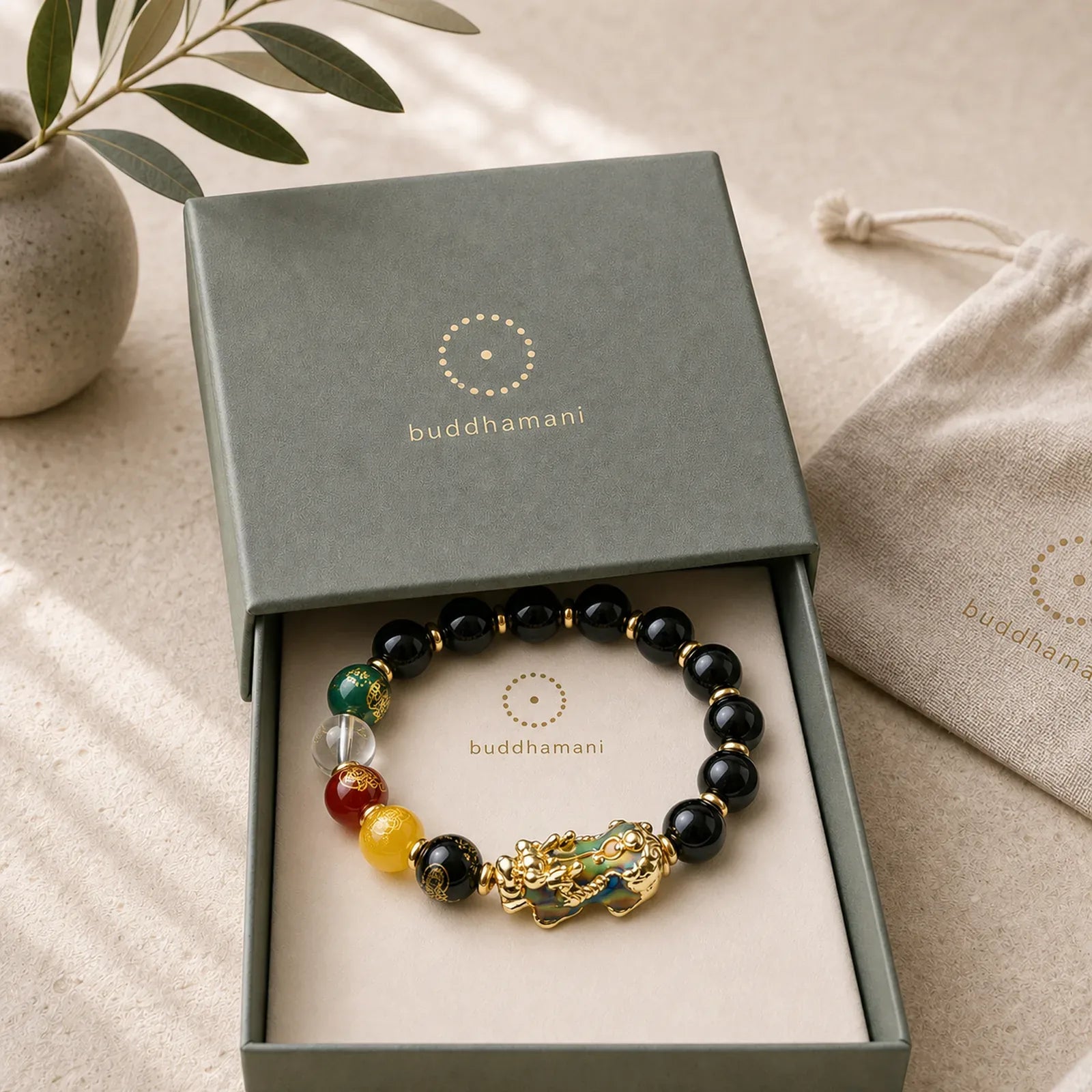 Color-Changing Pixiu Obsidian Wealth Bracelet featuring Pixiu, Obsidian, Five Elements