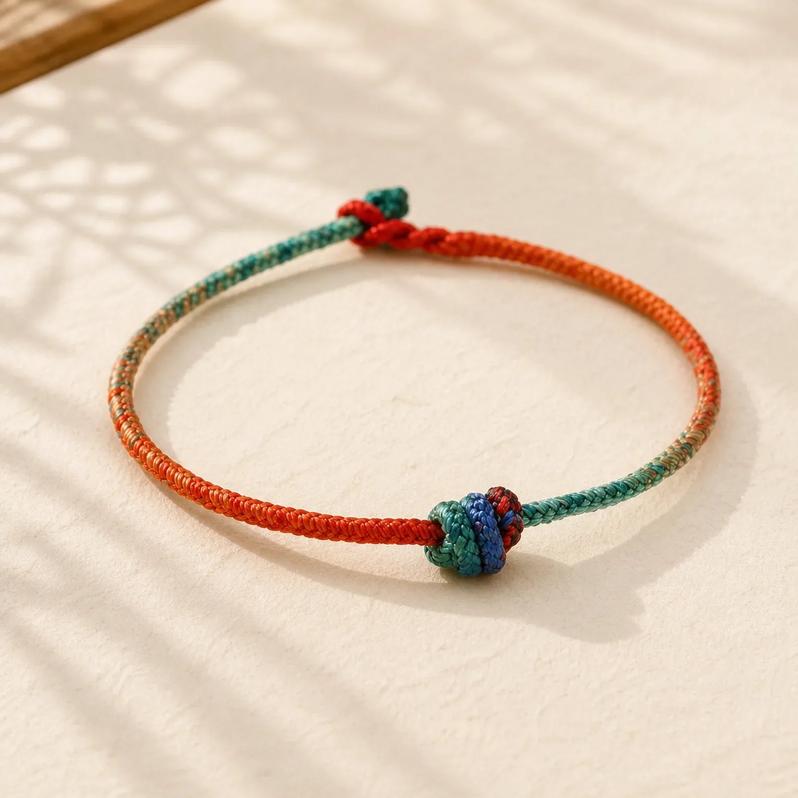 Colored String Hand-woven Knots Strength Bracelet featuring Red String