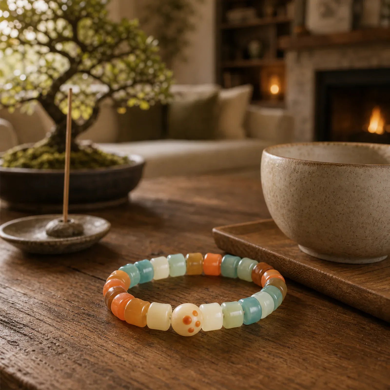 Colorful Bodhi Seed Cat Paw Wisdom Bracelet featuring Bodhi Seed